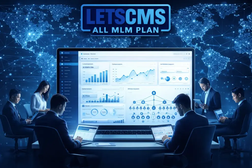 Network marketing software dashboard for MLM and affiliate marketing with commission tracking and network analytics