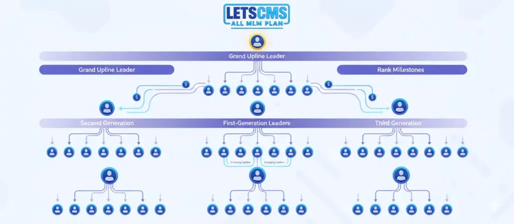 Generation-based MLM compensation plan rewarding leadership across multiple generations